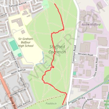 Stafford Common trail, distance, elevation, map, profile, GPS track