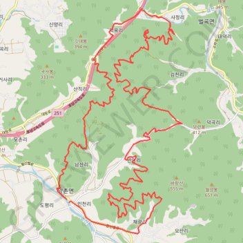 양촌_천변 주차_양촌휴양림_덕목재_물한제_벌곡_43km1499m trail, distance, elevation, map, profile, GPS track