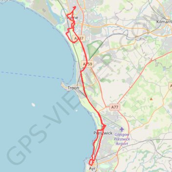 Irvine, Scotland to Ayr and back trail, distance, elevation, map, profile, GPS track