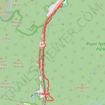 Royal National Park Ride between Waterfall and Heathcote trail, distance, elevation, map, profile, GPS track