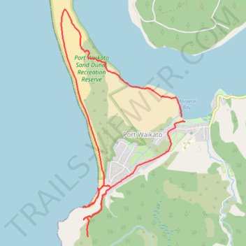 Port Waikato Sand Dune and View Point loop hike trail, distance, elevation, map, profile, GPS track
