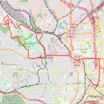 Atlanta Critical Mass (partial) trail, distance, elevation, map, profile, GPS track
