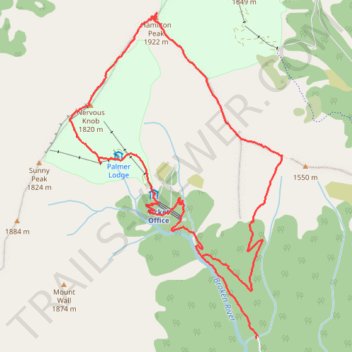 Loop hike via Camp Saddle, Hamilton Peak and Nervous Knob in Broken River Ski Area trail, distance, elevation, map, profile, GPS track
