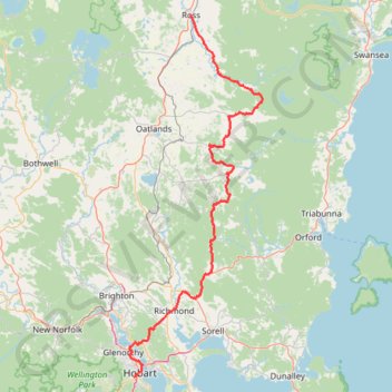 Ross - Hobart trail, distance, elevation, map, profile, GPS track