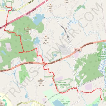 Walking Little River to Midstate Trail through Charlton all the way to Fay Mountain Farm, on CHPT hike trail, distance, elevation, map, profile, GPS track