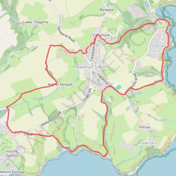 Mawnan Smith Loop trail, distance, elevation, map, profile, GPS track