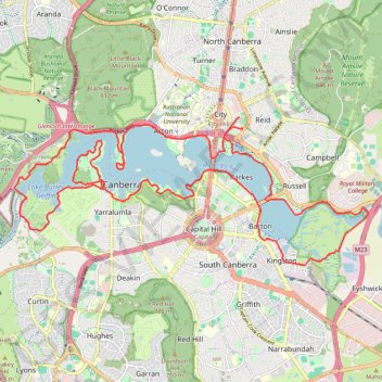 Canberra - Lake Burley Griffin trail, distance, elevation, map, profile, GPS track