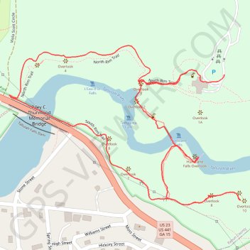 Tallulah Gorge Overlooks Loop via North and South Rim Trails in Tallulah Gorge State Park trail, distance, elevation, map, profile, GPS track
