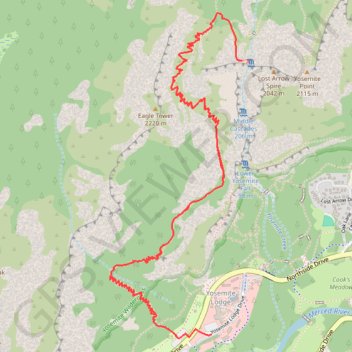 Upper Yosemite Fall Trail in Yosemite National Park trail, distance, elevation, map, profile, GPS track