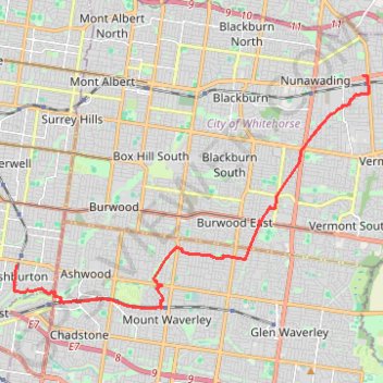 Ashburton - Mitcham trail, distance, elevation, map, profile, GPS track