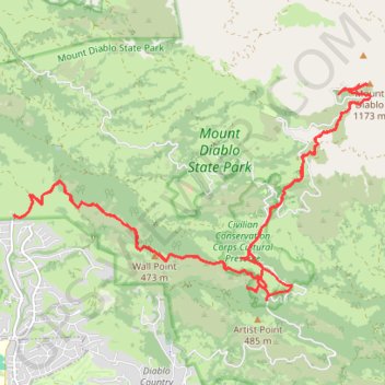 Mount Diablo trail, distance, elevation, map, profile, GPS track