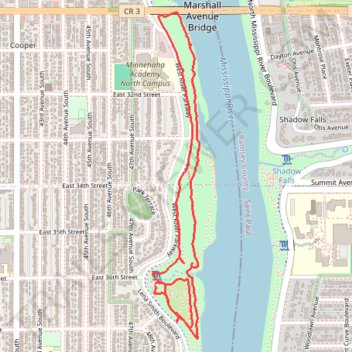 Hiking the Winchell Trail from 36th St to Lake St and back trail, distance, elevation, map, profile, GPS track