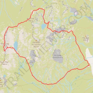 Dow Crag via South Rake trail, distance, elevation, map, profile, GPS track