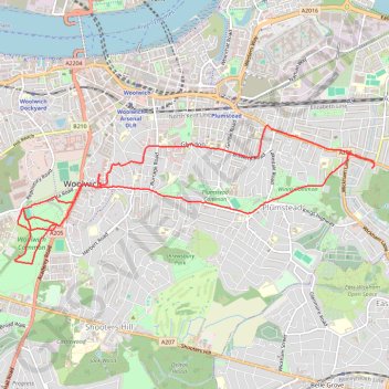 Woolwich Common trail, distance, elevation, map, profile, GPS track