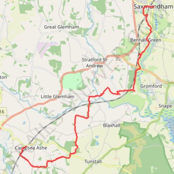 Walk to Saxmundham trail, distance, elevation, map, profile, GPS track