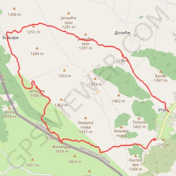 Pešter: Žilindar (1616m), Štedim (1500m) trail, distance, elevation, map, profile, GPS track