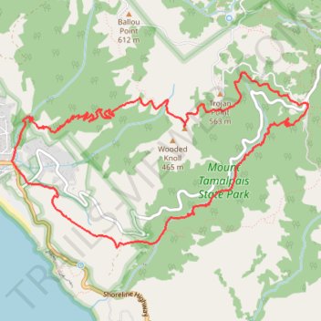 Dipsea Trail, Steep Ravine Trail and Matt Davis Trail Loop in Mount Tamalpais State Park trail, distance, elevation, map, profile, GPS track