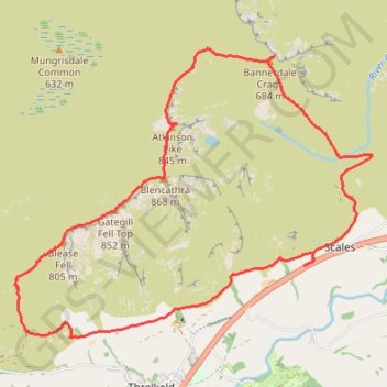 Blencathra and local peaks trail, distance, elevation, map, profile, GPS track