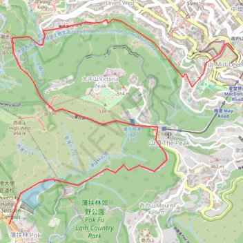 Central Hong Kong - Pok Fu Lam Country Park trail, distance, elevation, map, profile, GPS track