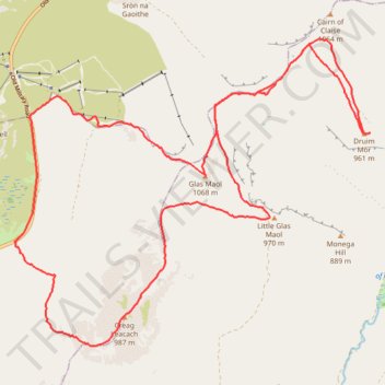 Munro hillwalk, Druim Mor, Creag Leacach, Glas Maol, Meall Odhar trail, distance, elevation, map, profile, GPS track