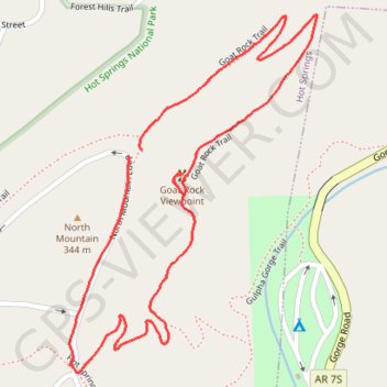 Goat Rock Viewpoint Loop via Goat Rock Trail in Hot Springs National Park trail, distance, elevation, map, profile, GPS track
