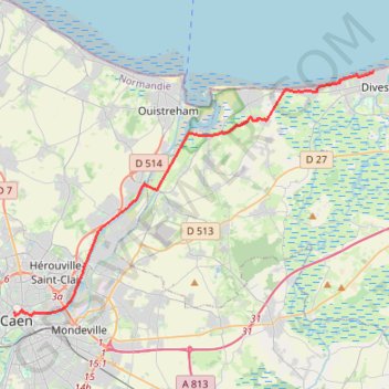 Caen Merville Cabourg (via Sallenelles) trail, distance, elevation, map, profile, GPS track