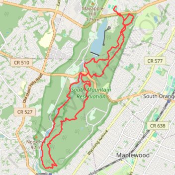 South Mountain Reservation Loop trails trail, distance, elevation, map, profile, GPS track