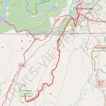 Cloudland to Ross Landing trail, distance, elevation, map, profile, GPS track