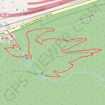 Multnomah Falls via Larch Mountain Trail in Columbia River Gorge National Scenic Area trail, distance, elevation, map, profile, GPS track