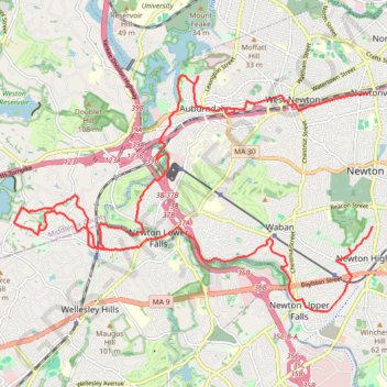 Trails around Newton/Weston/Wellesley trail, distance, elevation, map, profile, GPS track