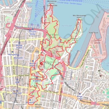 Royal Botanic Park - Sydney trail, distance, elevation, map, profile, GPS track