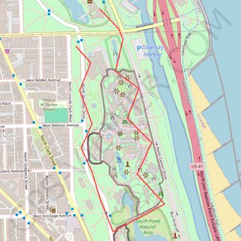 Chicago Zoo trail, distance, elevation, map, profile, GPS track