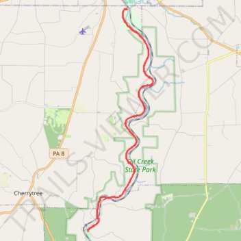 Oil Creek Trail to Petroleum Center trail, distance, elevation, map, profile, GPS track