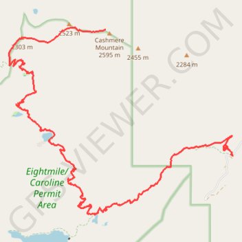 Cashmere Mountain via Little Eightmile Lake, Eightmile-Trout Creek Trail, Lake Caroline and Windy Pass trail, distance, elevation, map, profile, GPS track