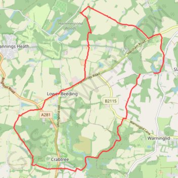 Walk - Slaugham, Furnace Pond, Lower Beeding trail, distance, elevation, map, profile, GPS track