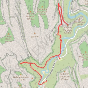 Emerald Pools, Scout Lookout and Angels Landing trail, distance, elevation, map, profile, GPS track