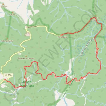 Pu'u O Kila Lookout to Koke'e Campground (Kauai Island) trail, distance, elevation, map, profile, GPS track