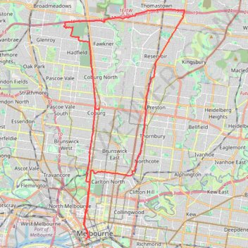 Melbourne Bike Ride trail, distance, elevation, map, profile, GPS track