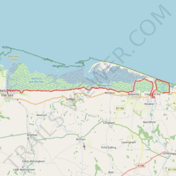 Walk from Wells-next-the-Sea to Cley-next-the-Sea trail, distance, elevation, map, profile, GPS track