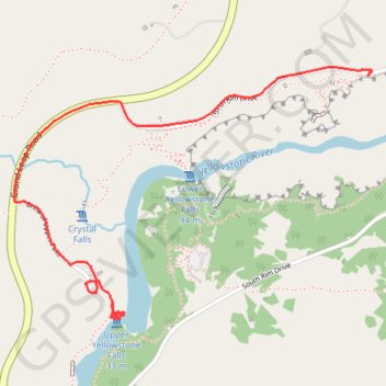 Upper Yellowstone Falls - North Rim Trail trail, distance, elevation, map, profile, GPS track