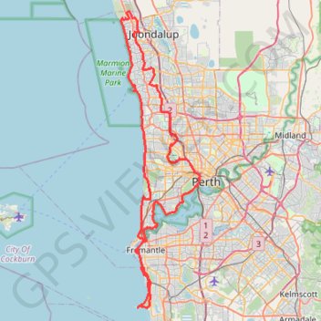 Perth along the coast trail, distance, elevation, map, profile, GPS track