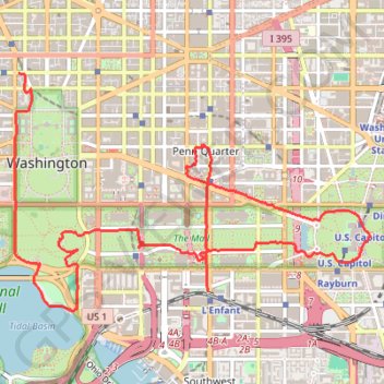 Washington DC trail, distance, elevation, map, profile, GPS track
