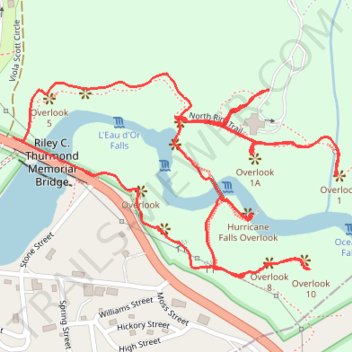 Tallulah Gorge Overlooks Loop via South and North Rim Trails trail, distance, elevation, map, profile, GPS track
