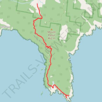 Car park to Cape Raul trail, distance, elevation, map, profile, GPS track