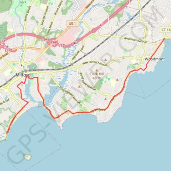 East Coast Greenway from Milford to West Haven trail, distance, elevation, map, profile, GPS track