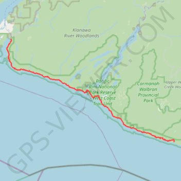 West Coast Trail (Vancouver Island) trail, distance, elevation, map, profile, GPS track