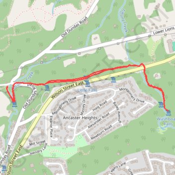 Tiffany Falls - Sherman Falls - Lower Little Falls trail, distance, elevation, map, profile, GPS track